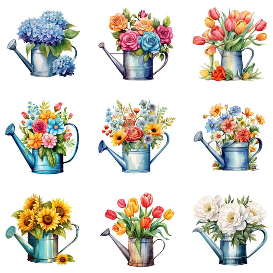 Watercolor Floral watering can clipart
