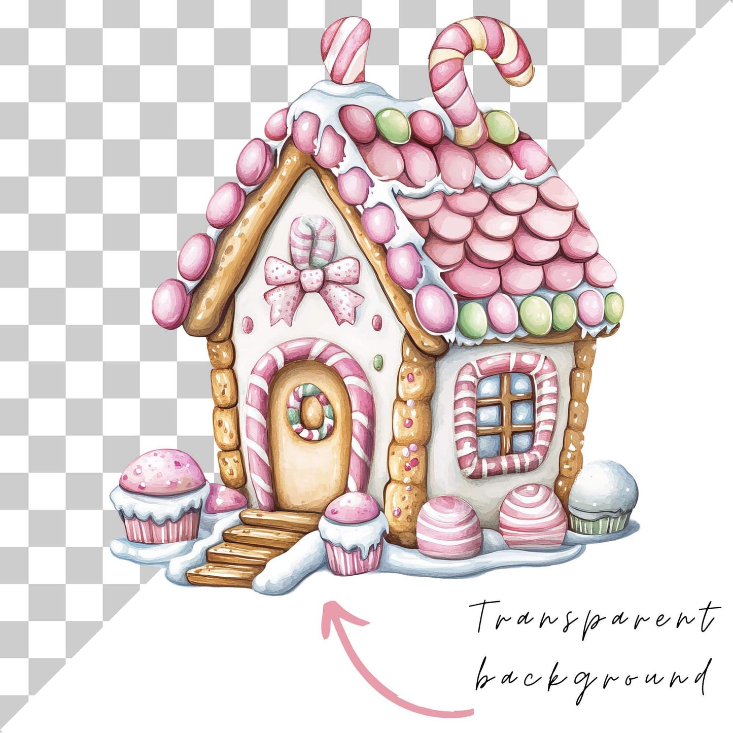 Watercolor Pastel Gingerbread house clipart