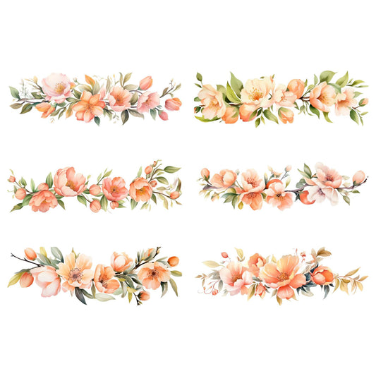 Watercolor Peach Floral Clipart