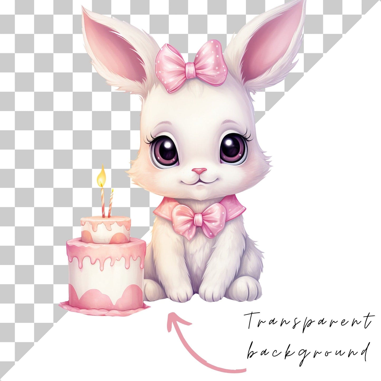 Watercolor Pink Birthday Bunny Clipart