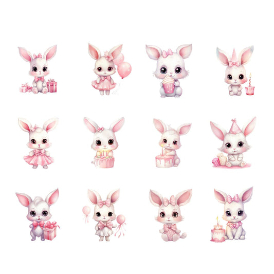 Watercolor Pink Birthday Bunny Clipart