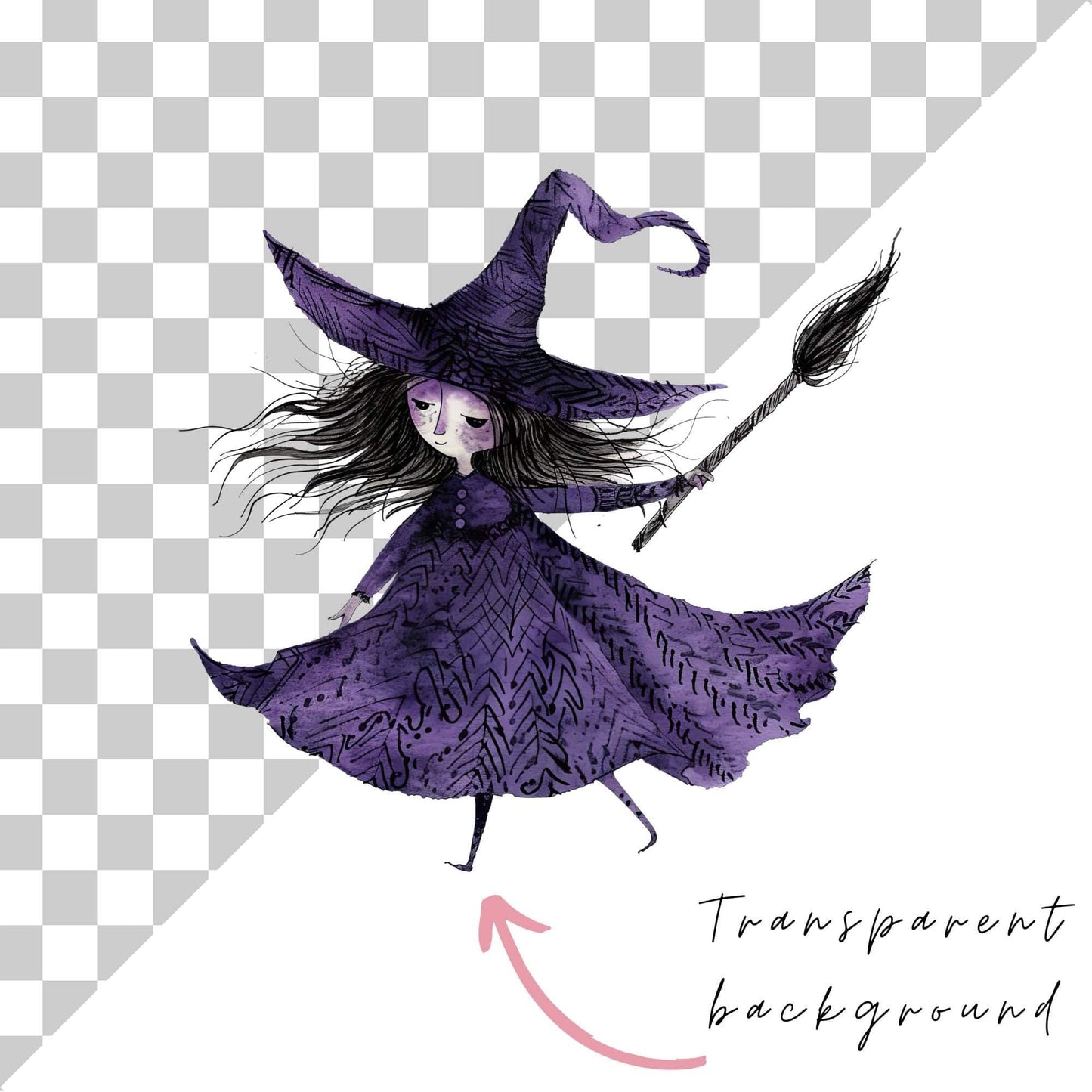 Watercolor Quirky Witch Clipart