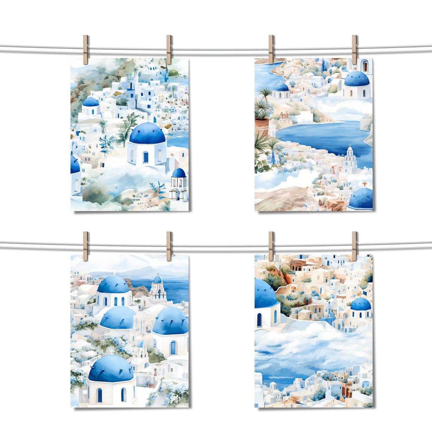 Watercolor Santorini Digital Papers