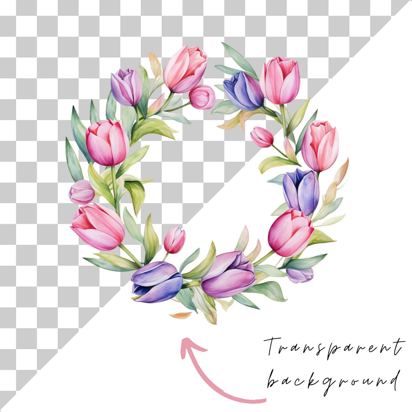 Watercolor Tulip Floral Wreath Clipart