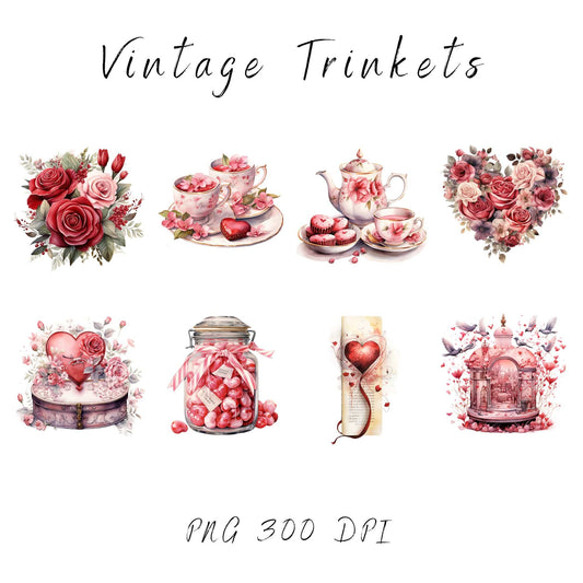 Watercolor Vintage Valentine's Clipart