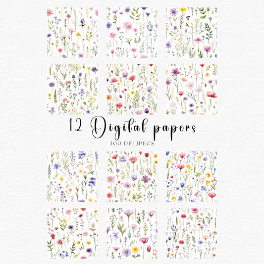 Watercolor Wildflower Digital Papers