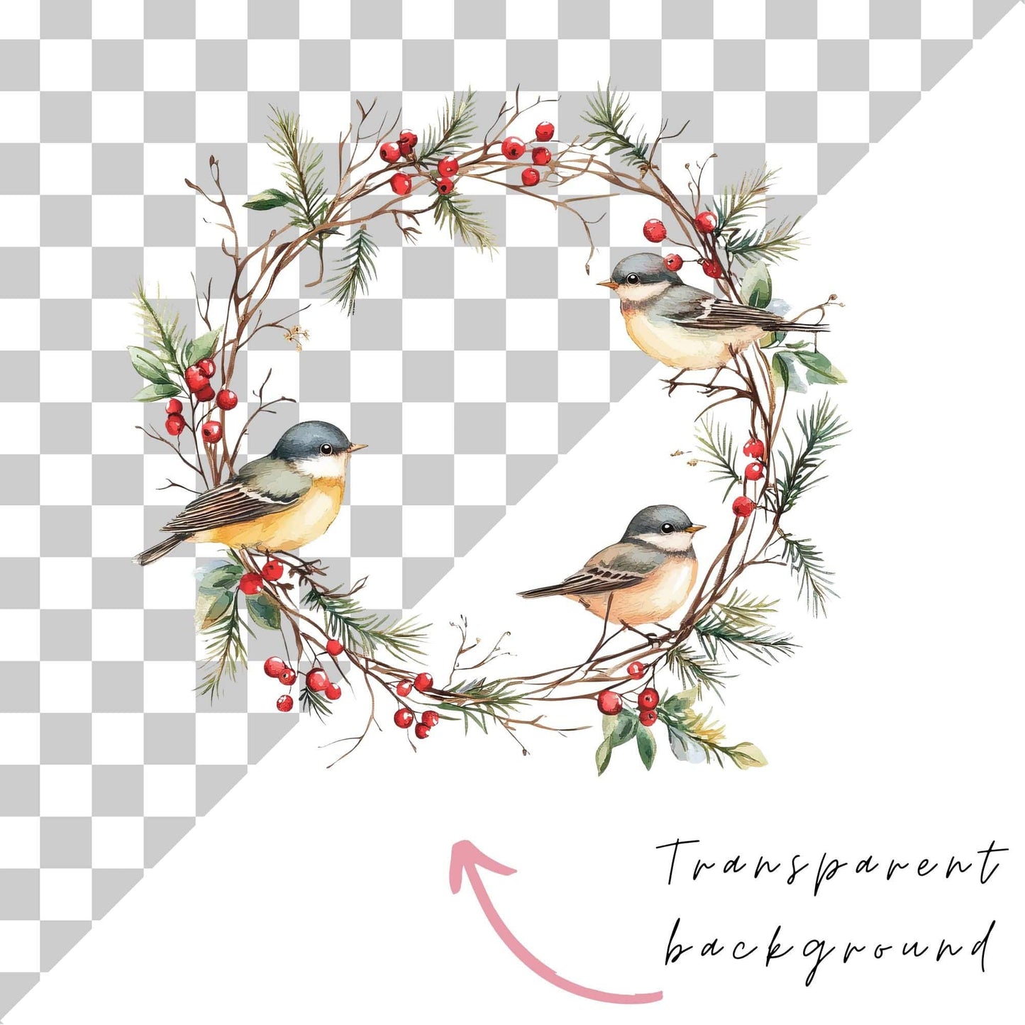 Winter Wreath with Birds Clipart