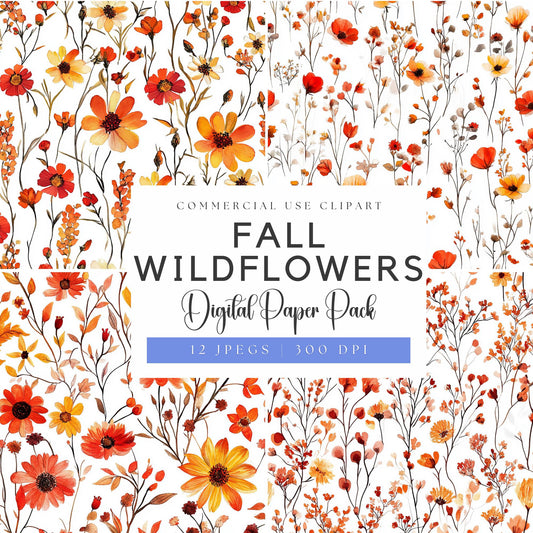 Watercolor Fall Wildflower Digital Papers