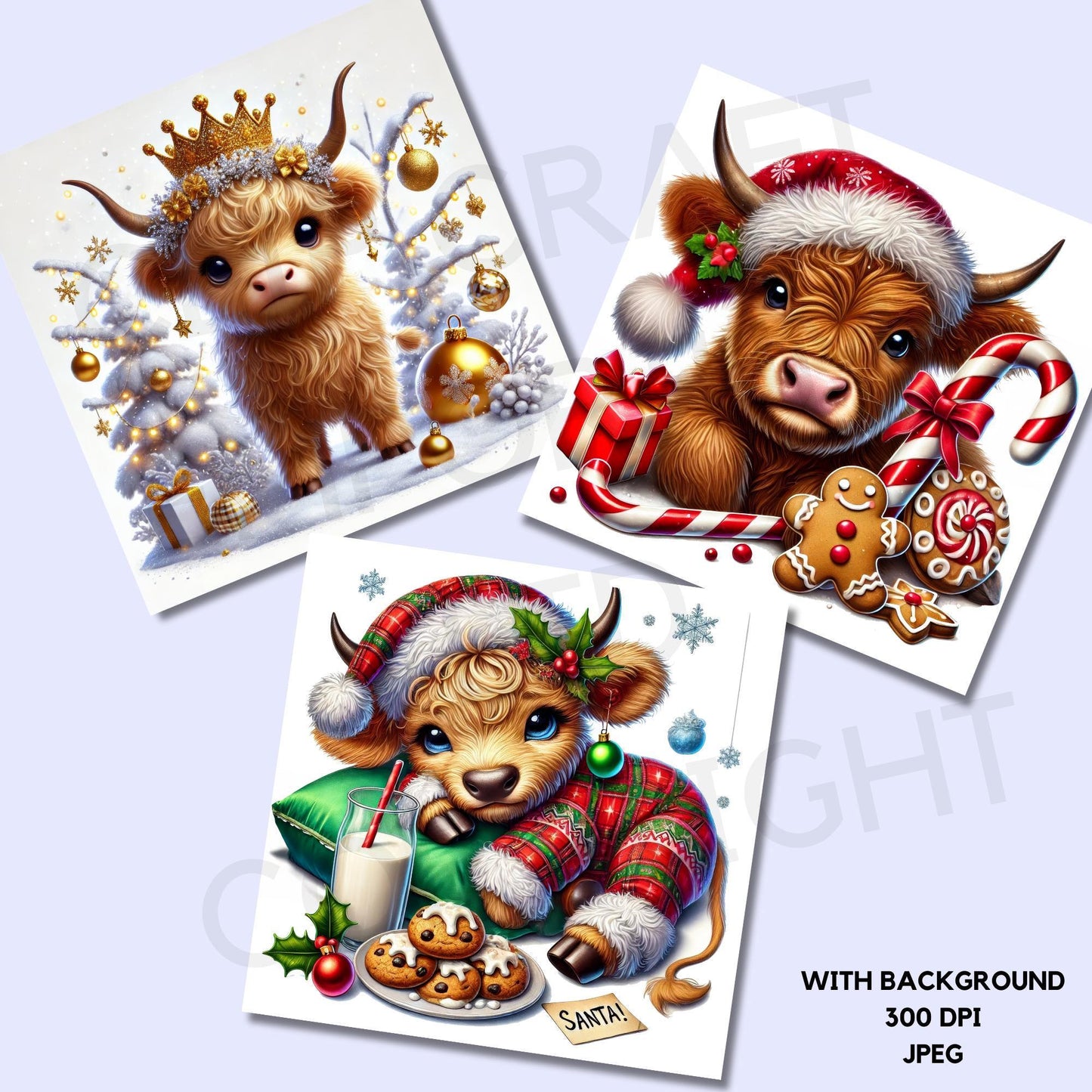 15 Christmas Highland Cow Clipart