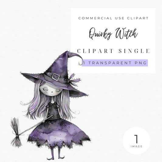 Watercolor Quirky Witch Clipart
