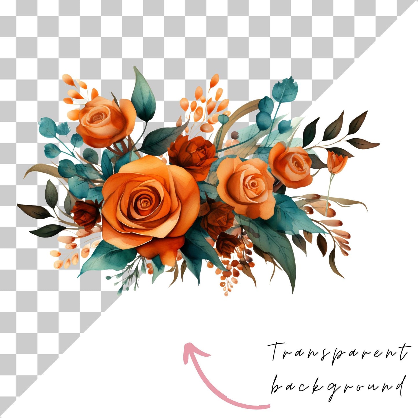 Clipart de color naranja quemado y verde azulado oscuro