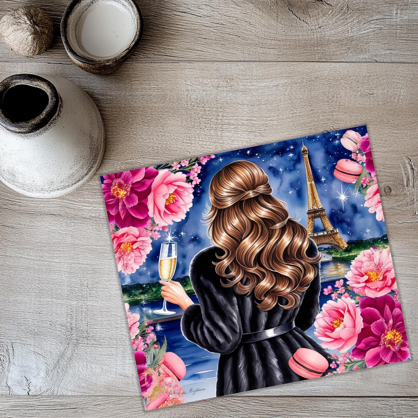 a painting of a woman holding a glass of wine