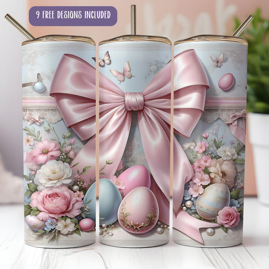 a set of three decorated canisters with a pink bow