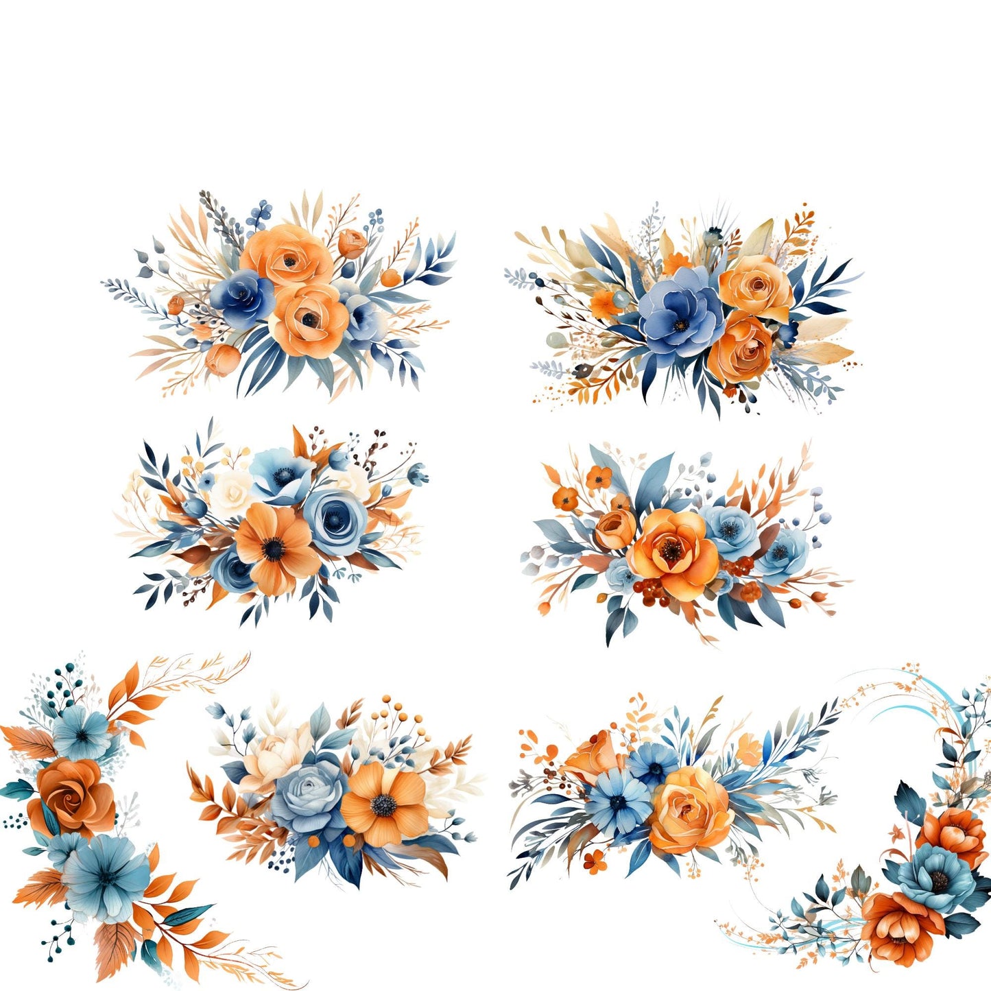 Burnt Orange and Blue Floral clipart