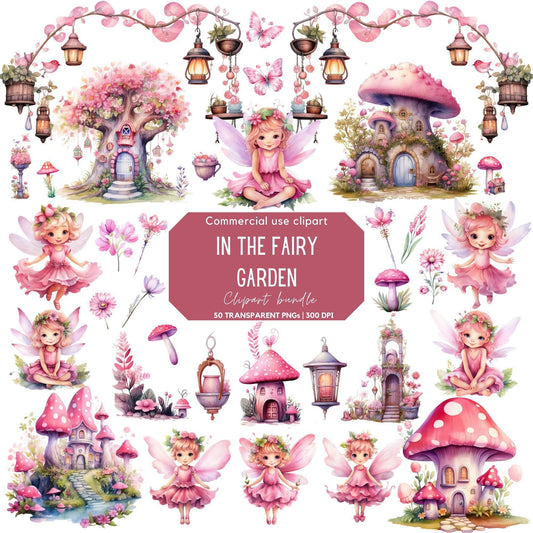 Watercolor Fairy Garden Clipart