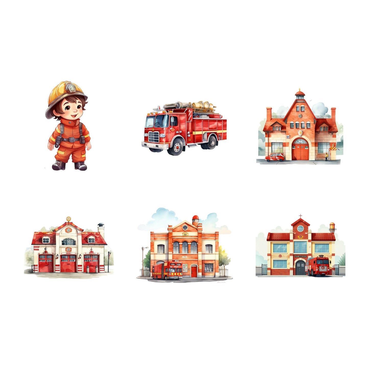 Watercolor Firetruck Clipart