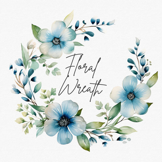 Blue Floral Wreath Clipart Single