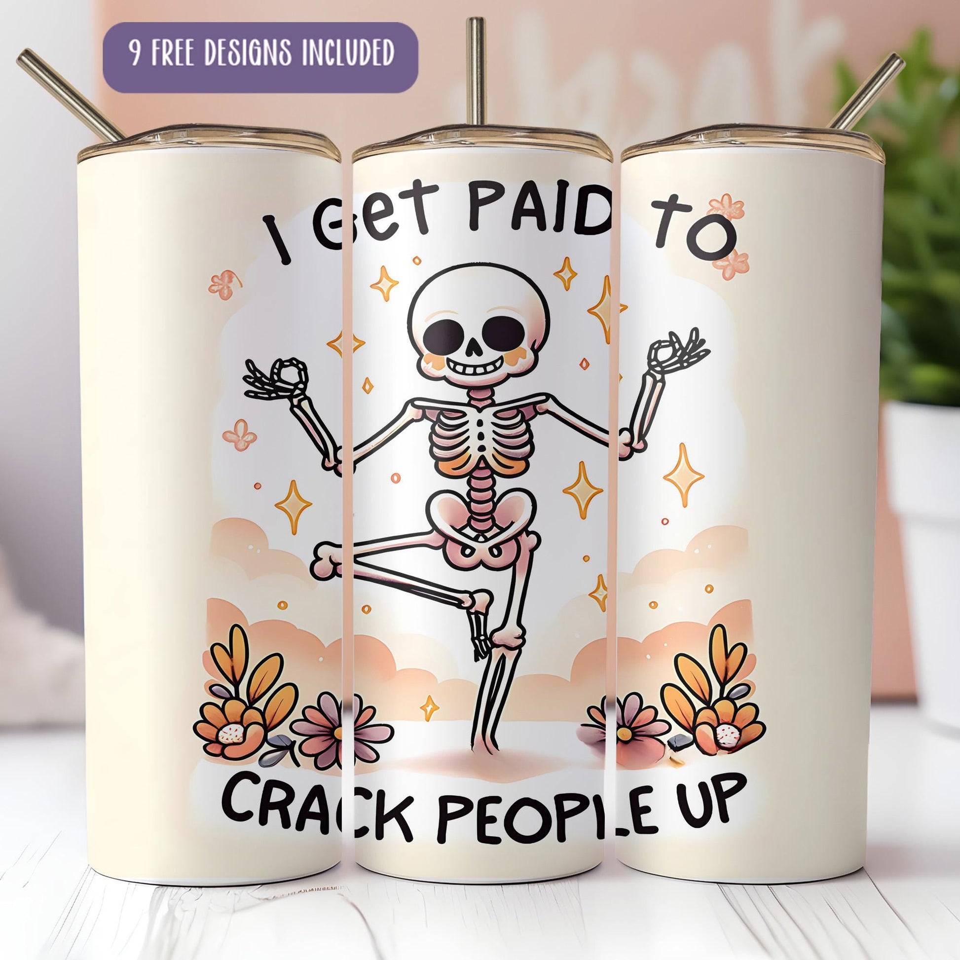 a couple of white cups with a skeleton on them