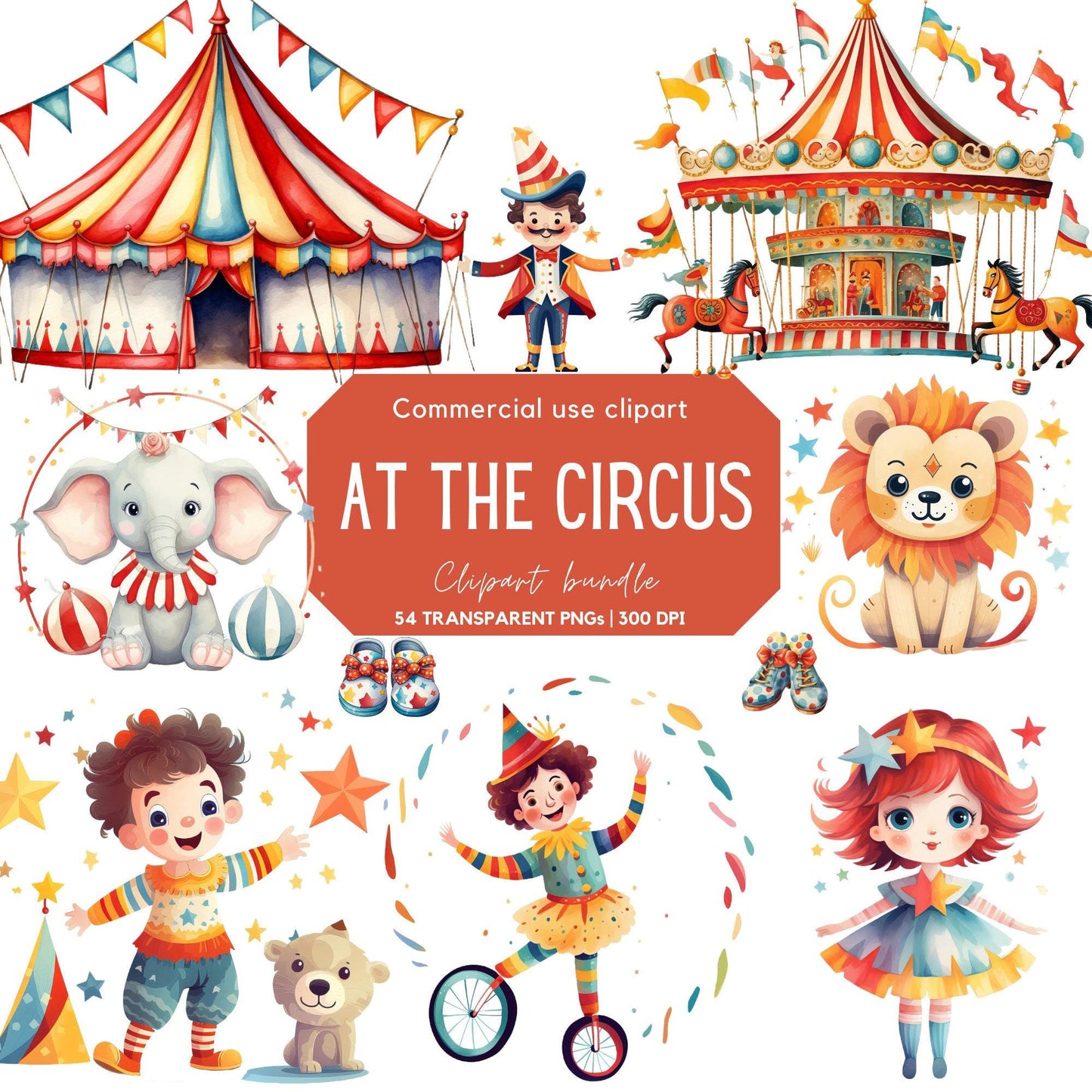 At the Circus watercolor clipart