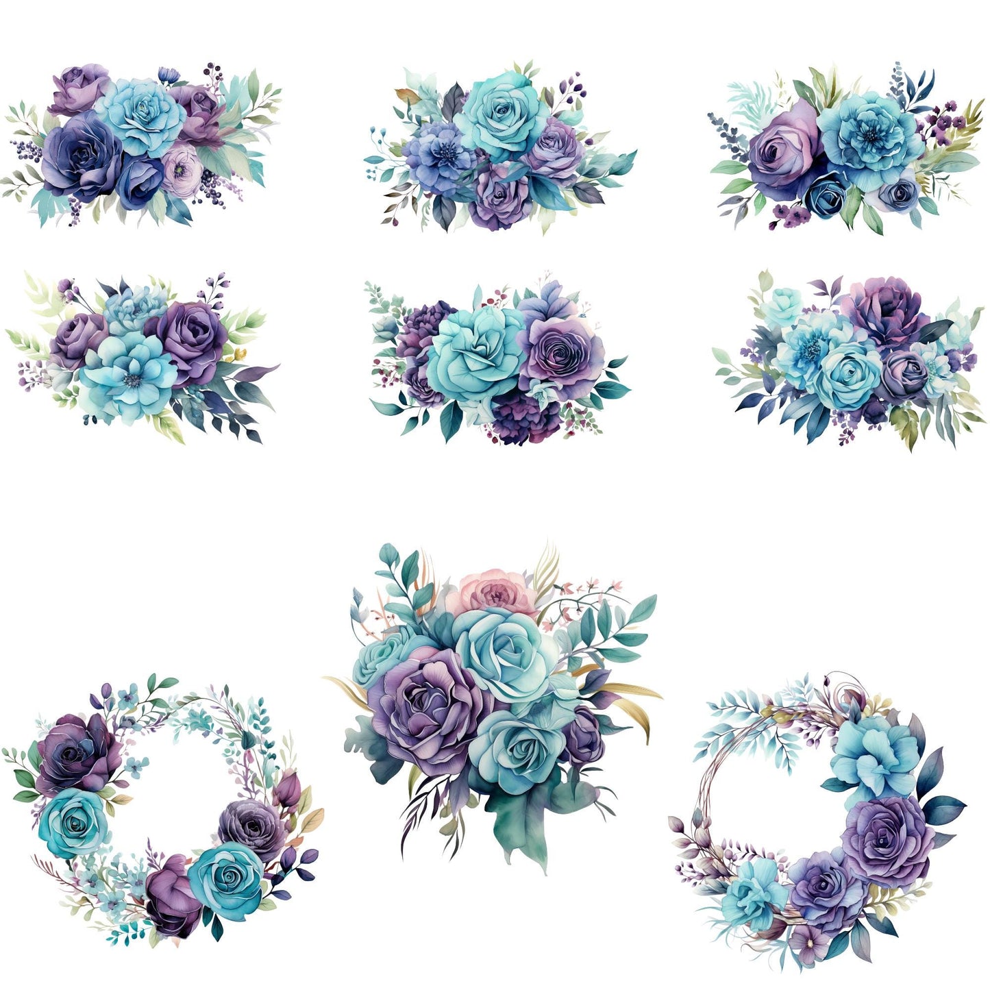 Purple and Teal Wedding Floral Clipart