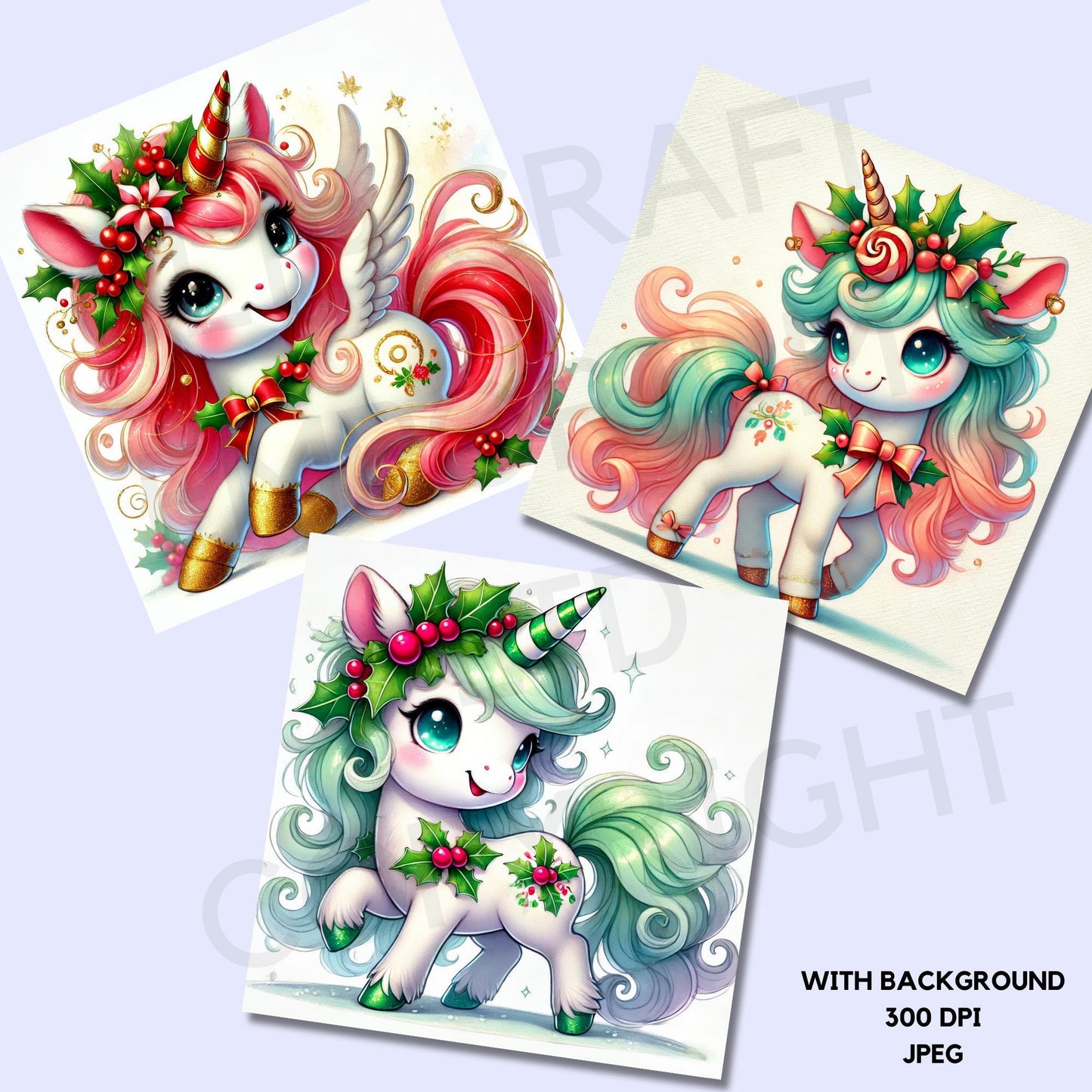 15 imágenes prediseñadas de unicornio navideño