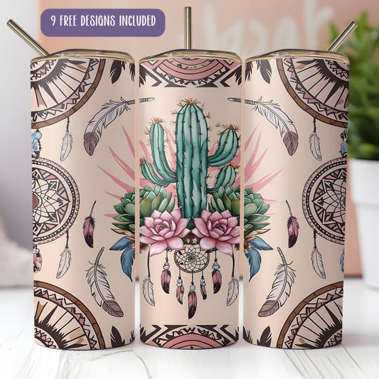 a set of three candles with a cactus and flowers on them