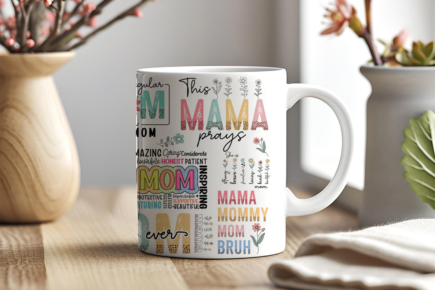 a coffee mug with the words mama on it