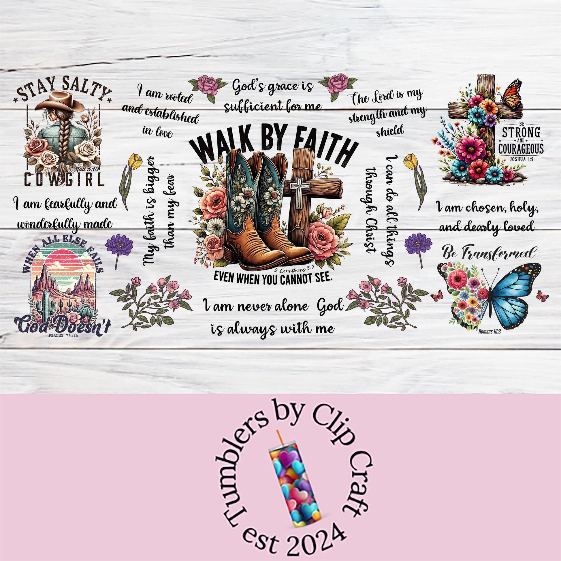 a pink and white wooden background with a cross and flowers