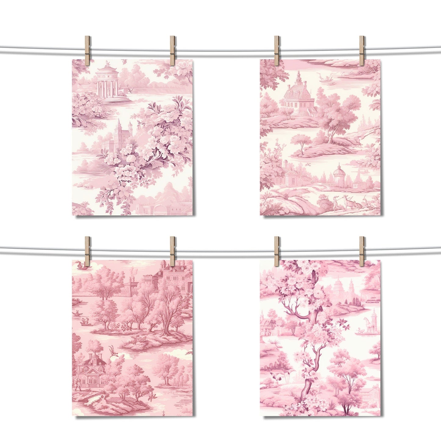 Watercolor Pink Toile de Jouy Digital Paper