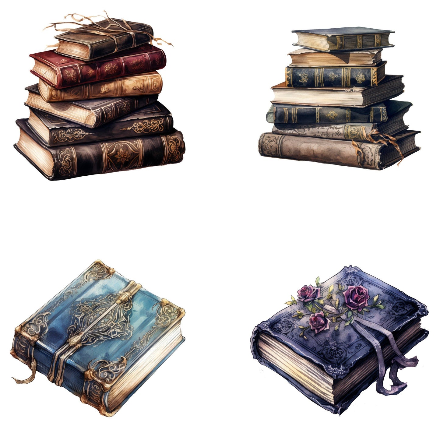 Watercolor Gothic Bookshelf Clipart