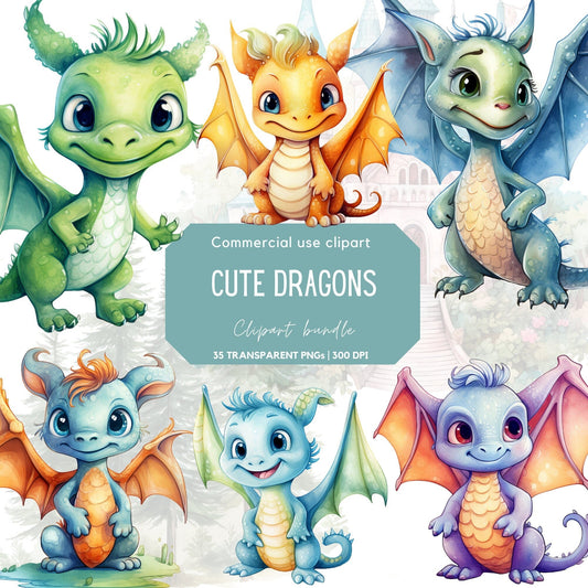 Watercolor Cute Dragon Clipart