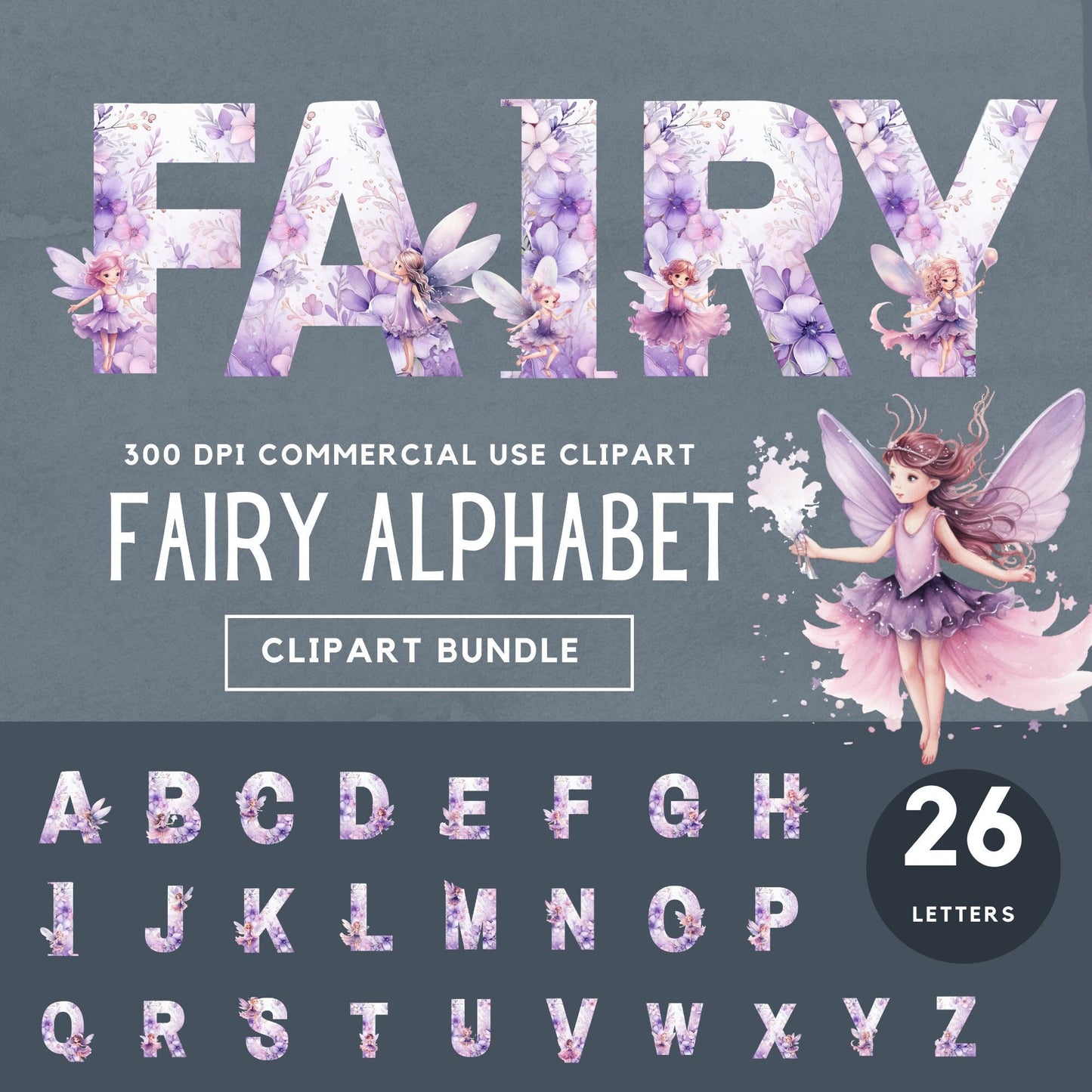 Watercolor Fairy Alphabet Clipart
