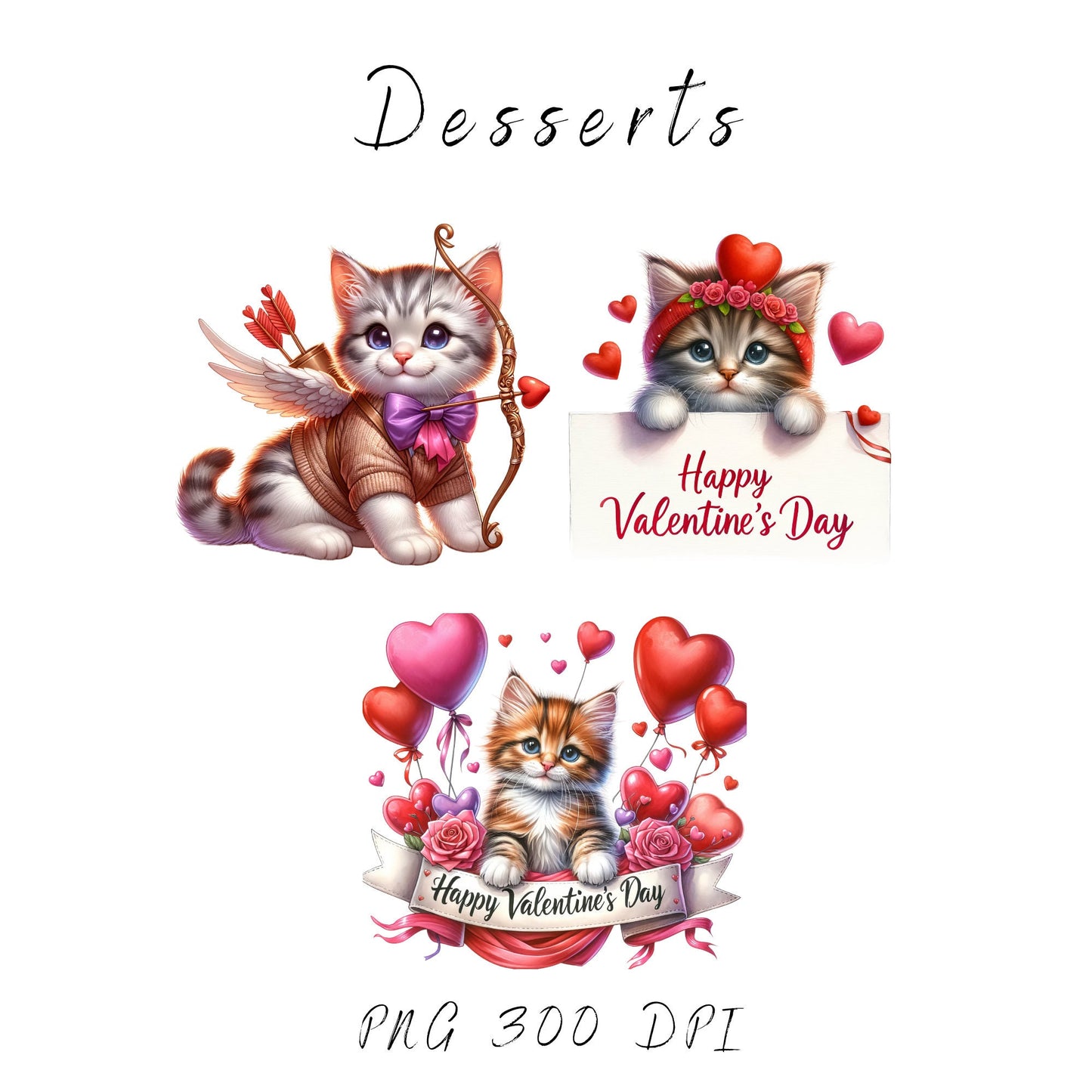 Clipart de gatitos de San Valentín