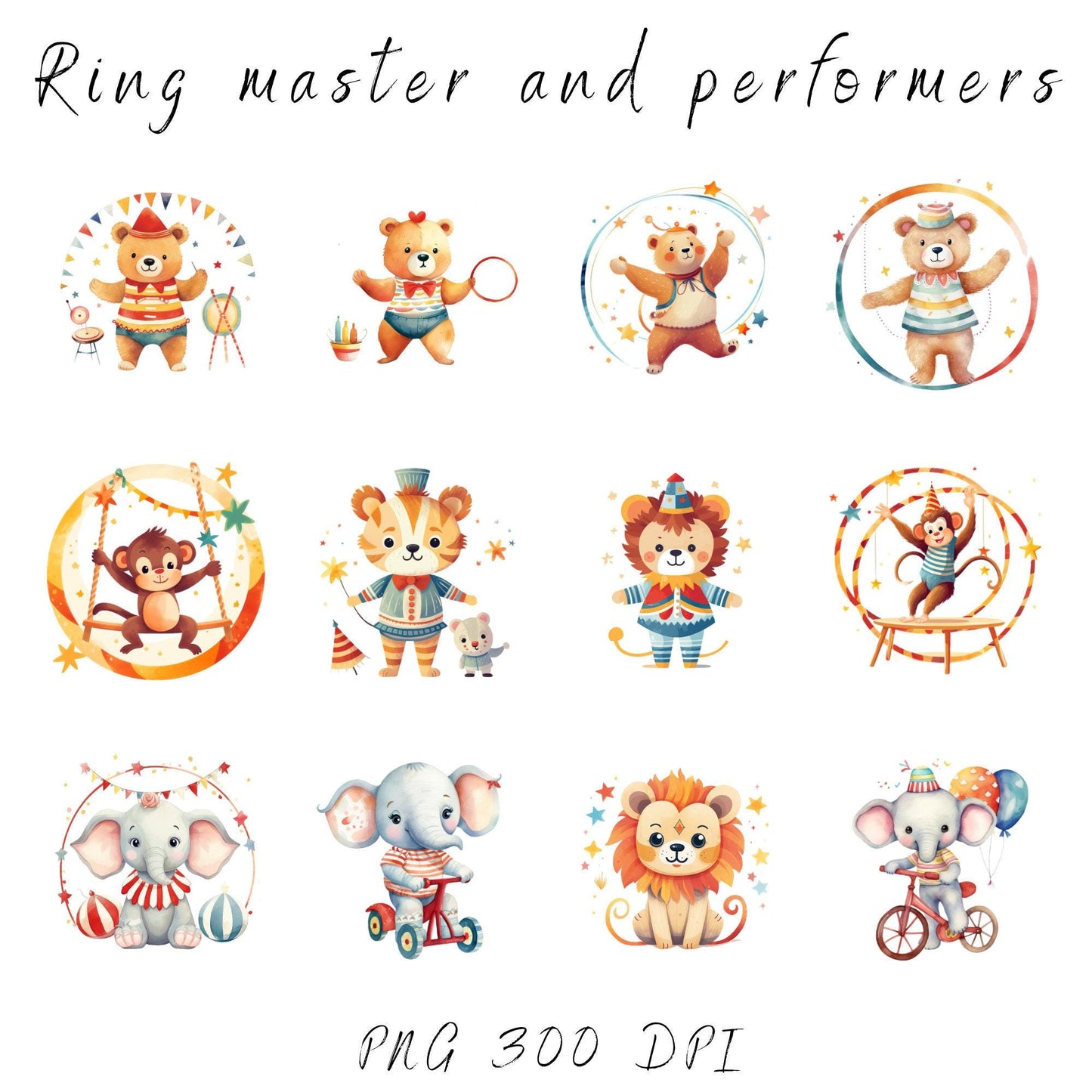 At the Circus watercolor clipart