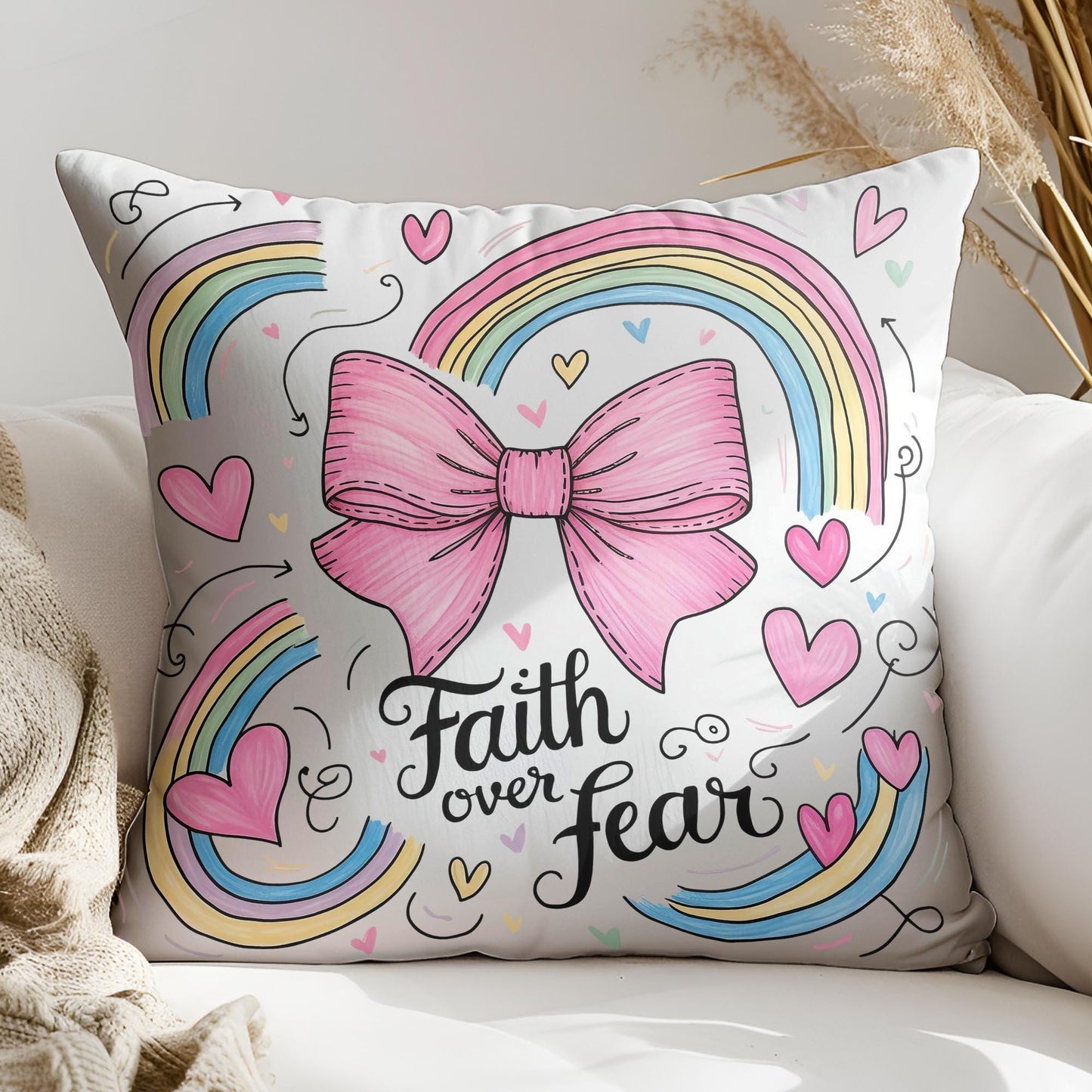 Lazo rosa con fe sobre el miedo, PNG