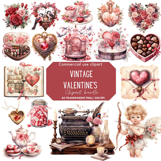 Watercolor Vintage Valentine's Clipart