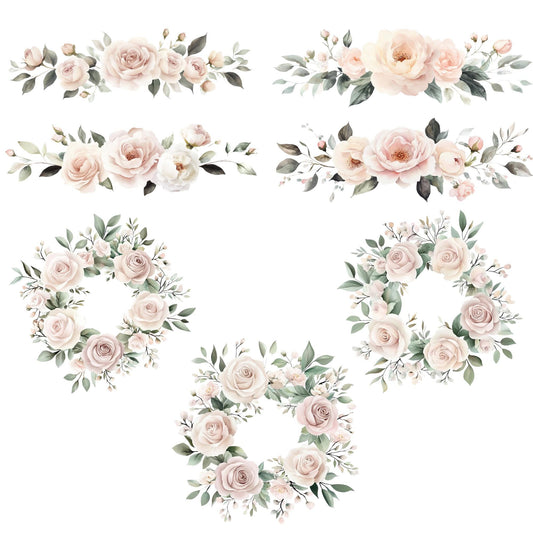 Clipart de rosa y peonía rosa polvorienta