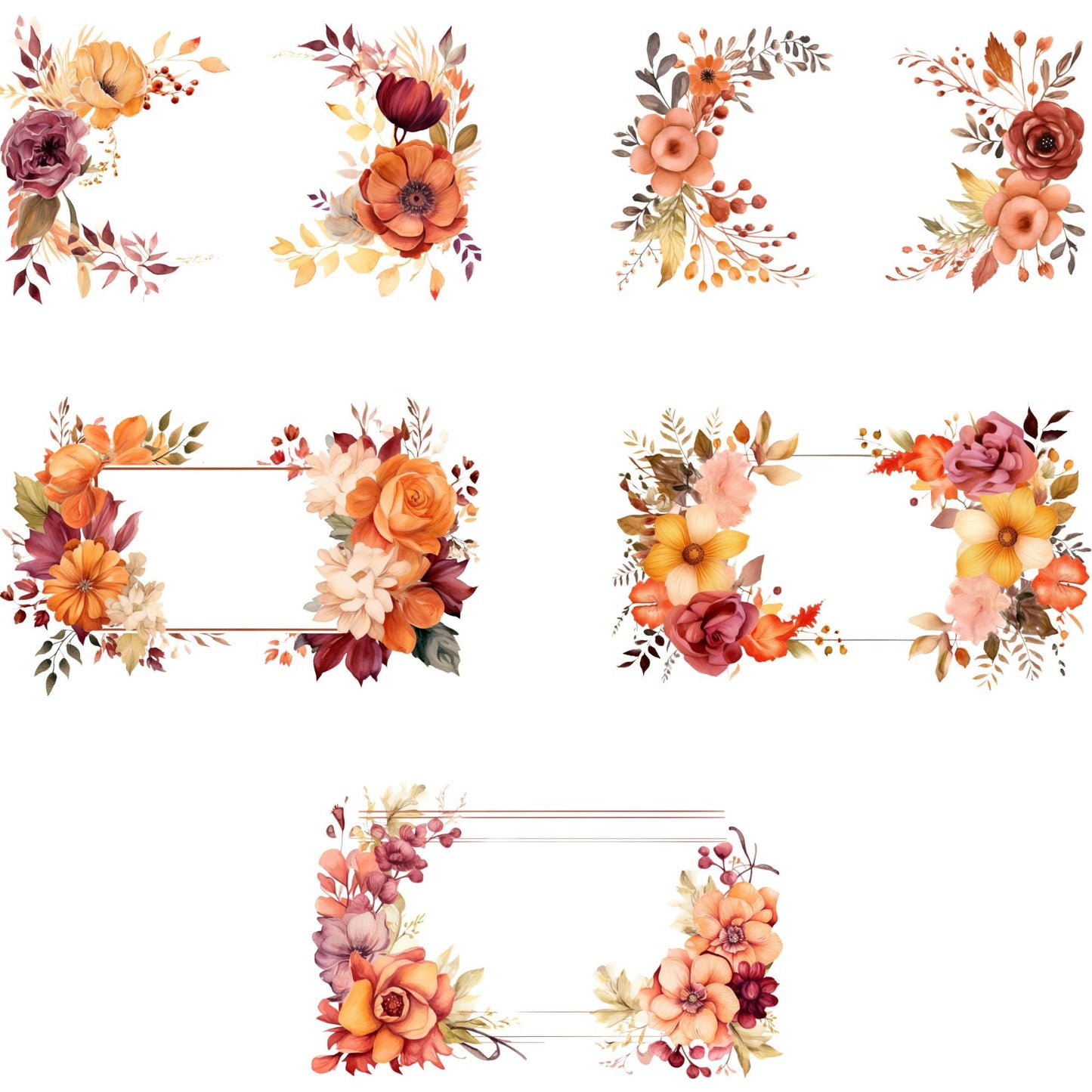 Clipart de marco floral de otoño en acuarela