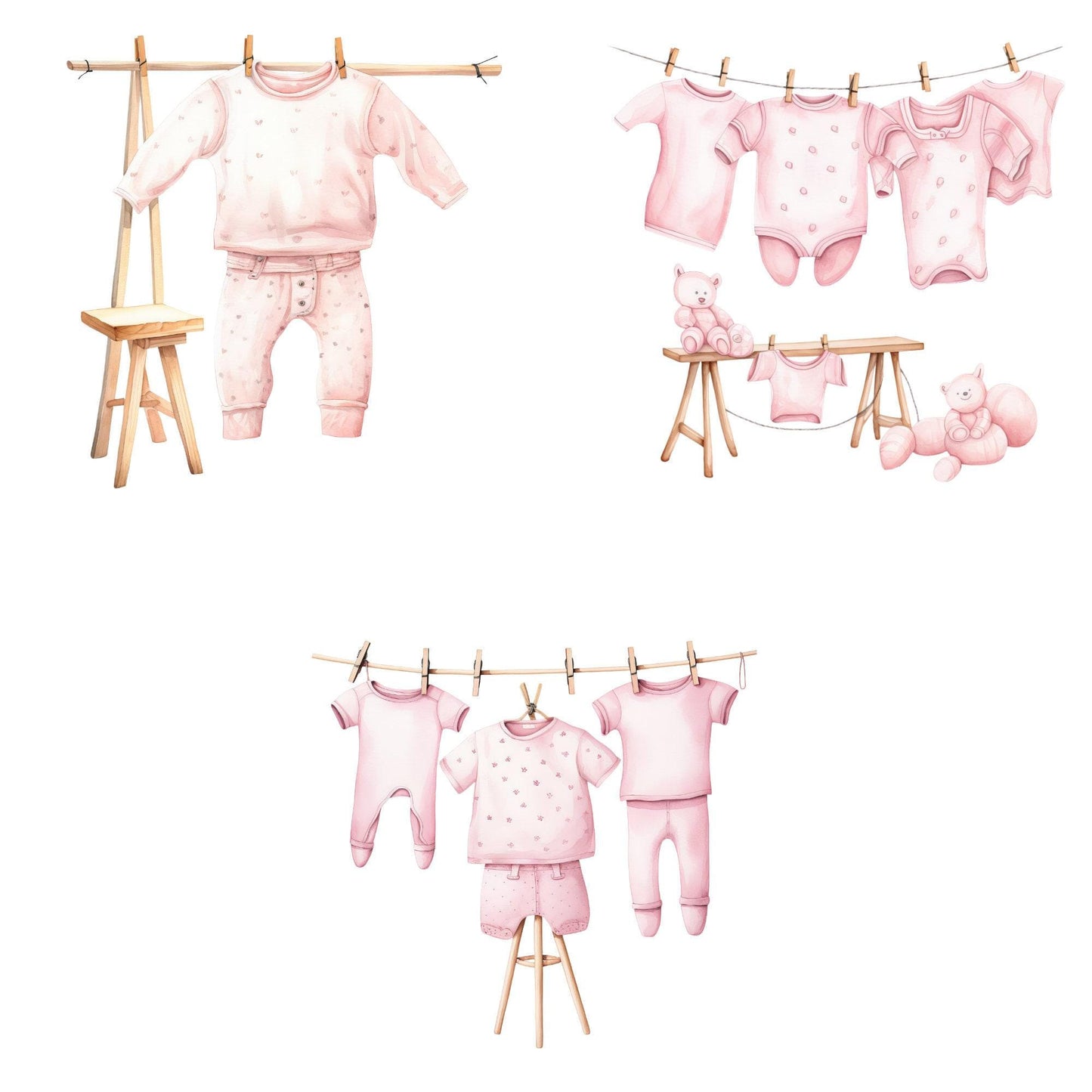 Watercolor Baby Clothes Line - Pink