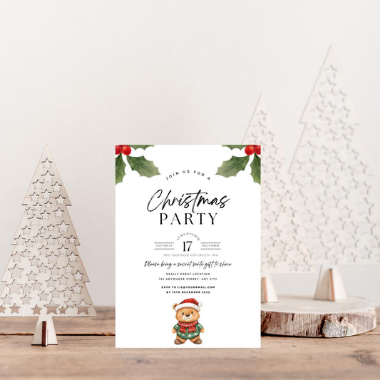 Watercolor Christmas Teddy Bear Clipart