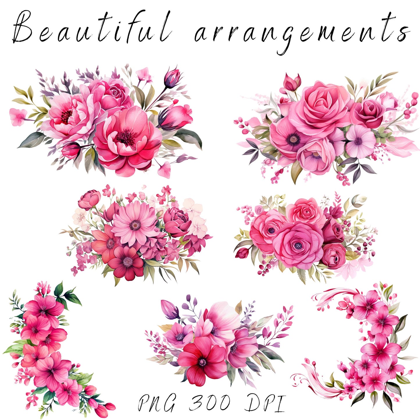 Clipart floral rosa brillante