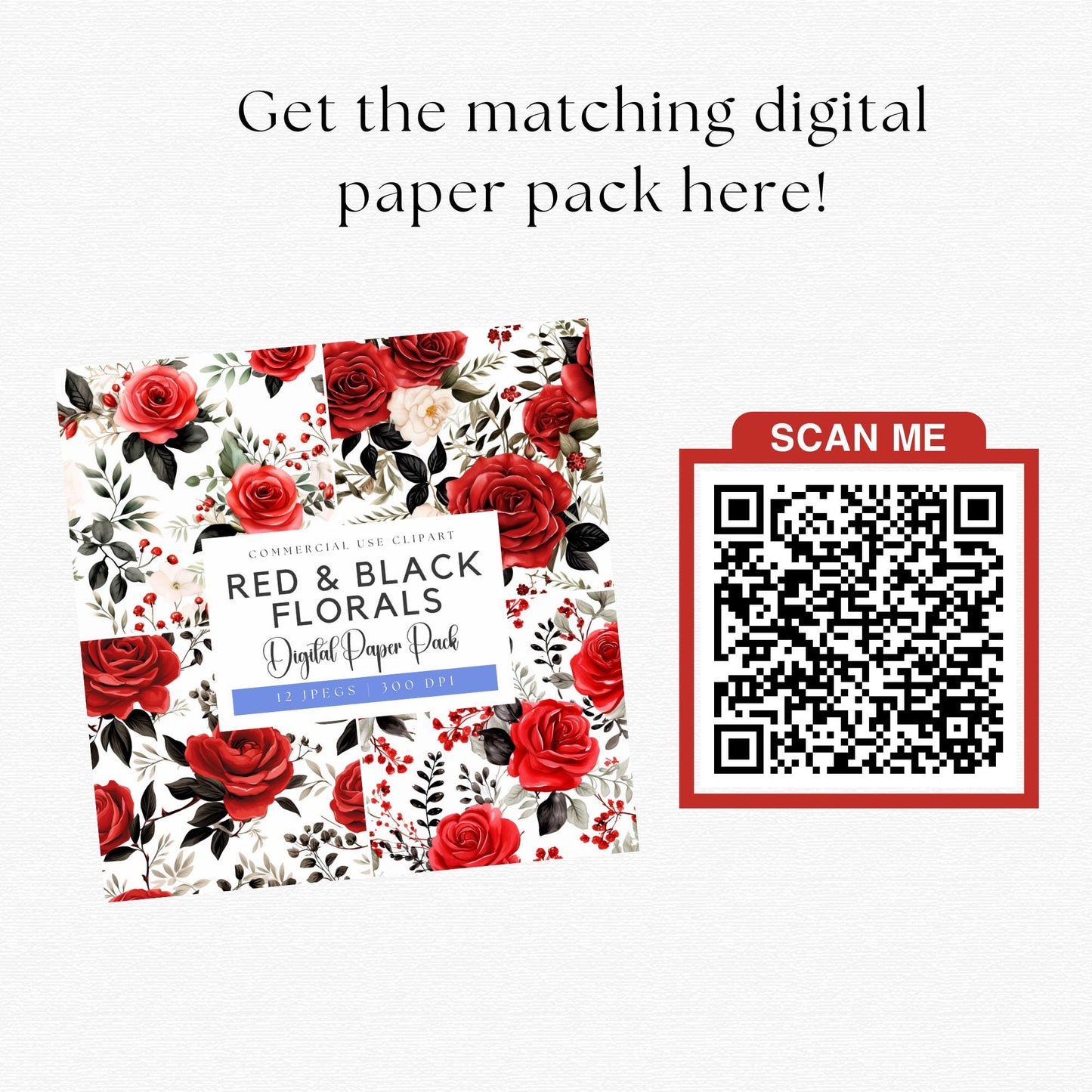 Watercolor Red and Black Floral Clipart