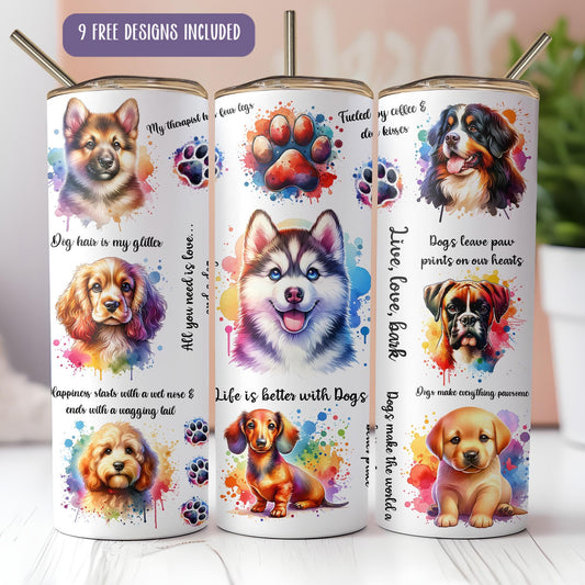 a group of three coffee mugs with dogs on them