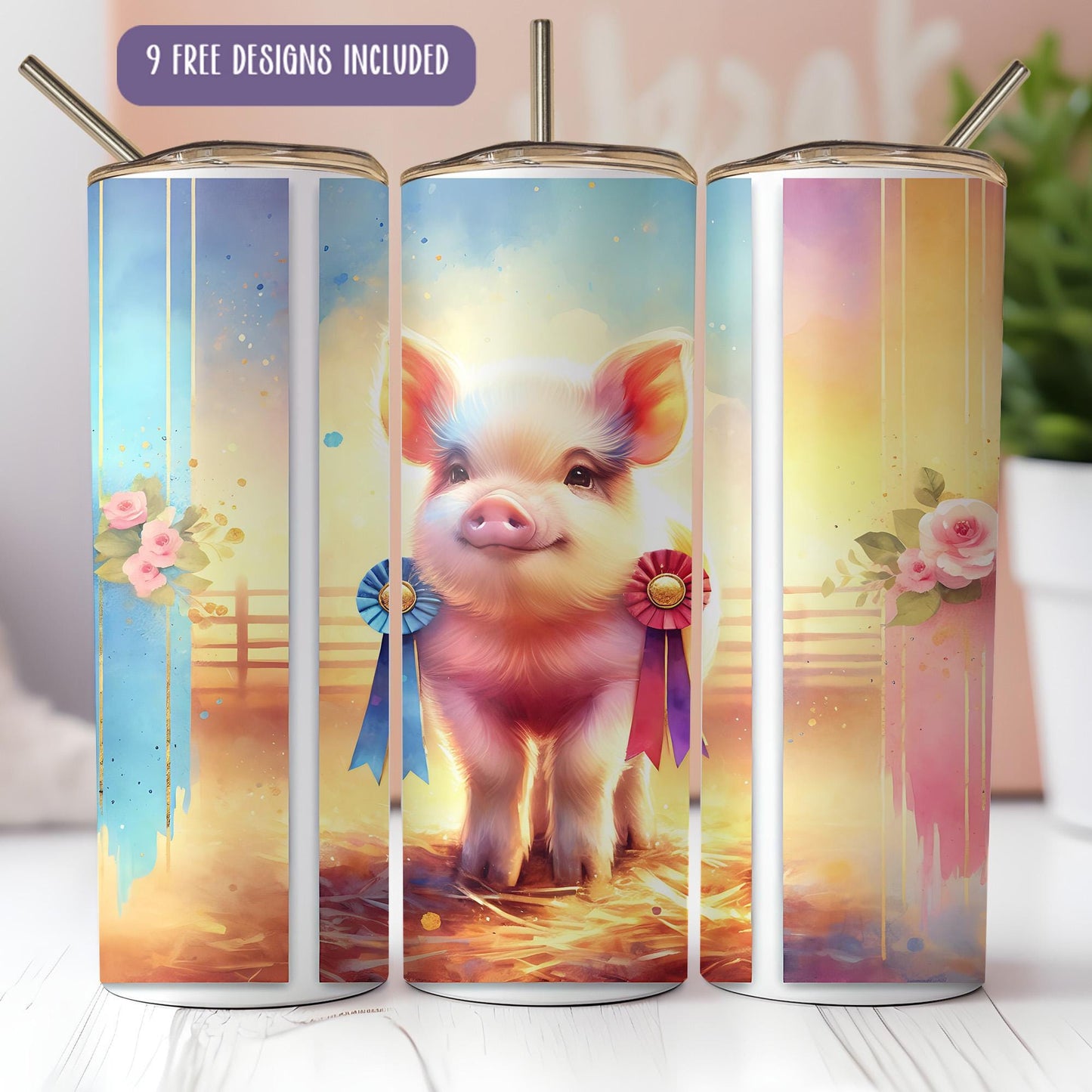 a group of three cans with a pig on them