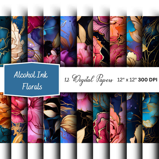 Alcohol Ink Floral Digital Papers