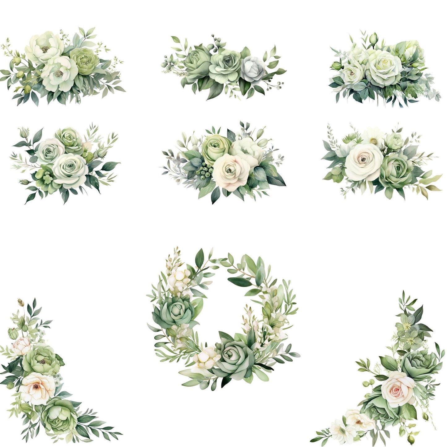 Clipart floral verde salvia