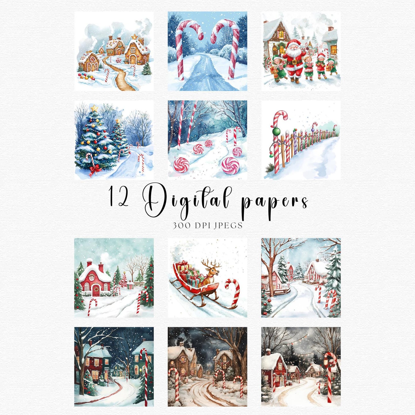 Candy Cane Lane Digital Papers