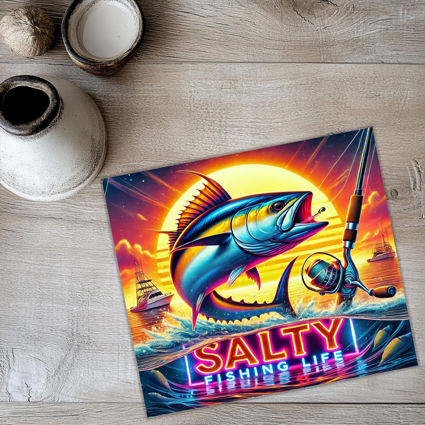 a picture of a fish with a fishing rod