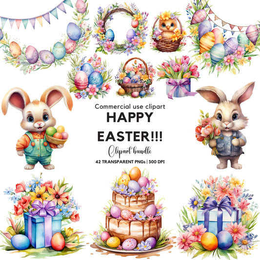 Watercolor Pastel Happy Easter Clipart