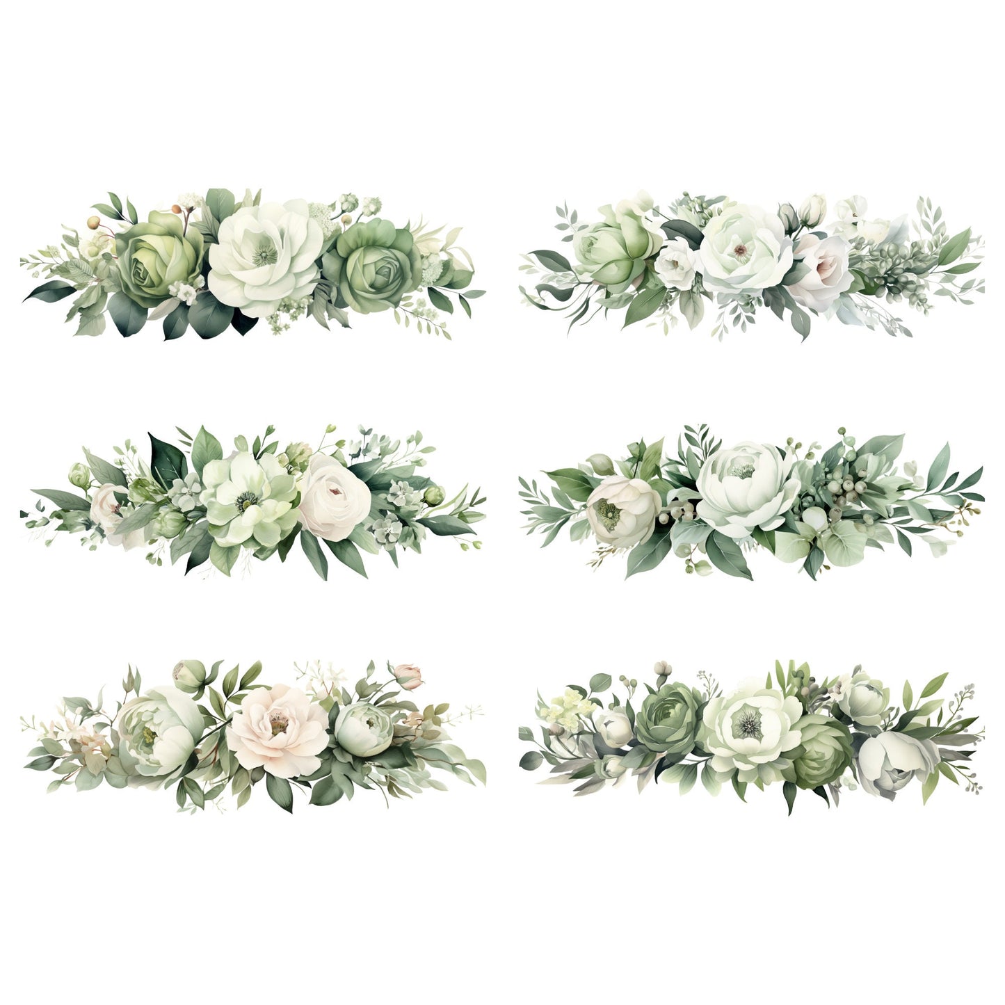 Watercolor Sage Green Floral Clipart
